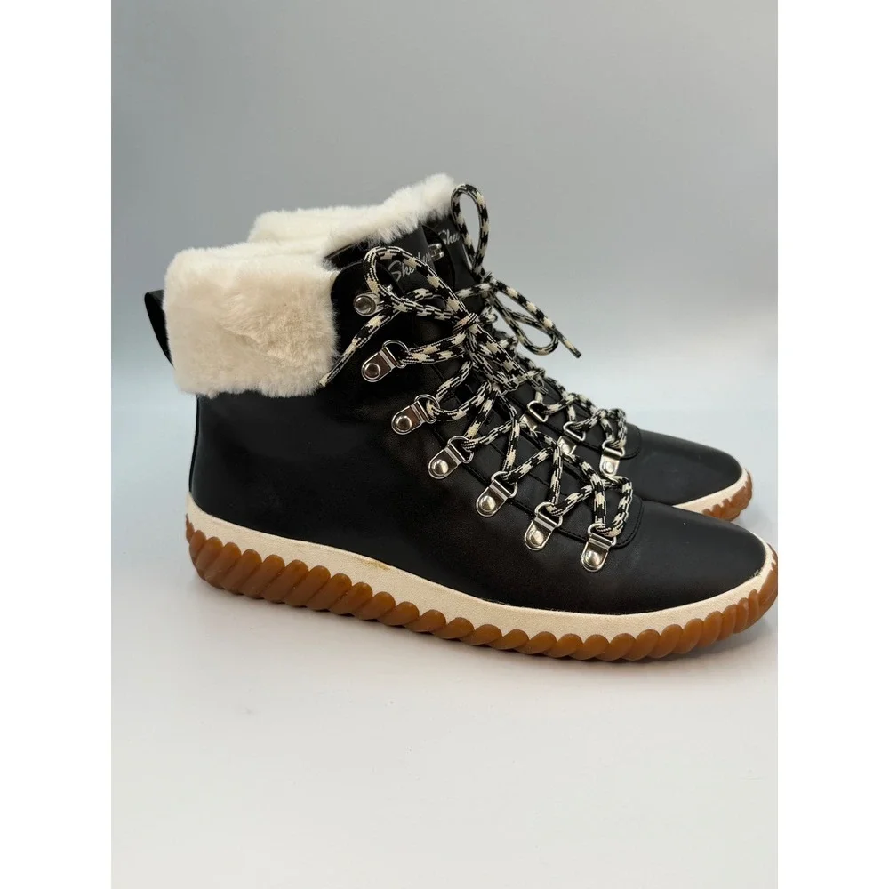 Skechers Black Jagged Pond No Regrets Faux Fur Trim Hiker Boots Sz 9